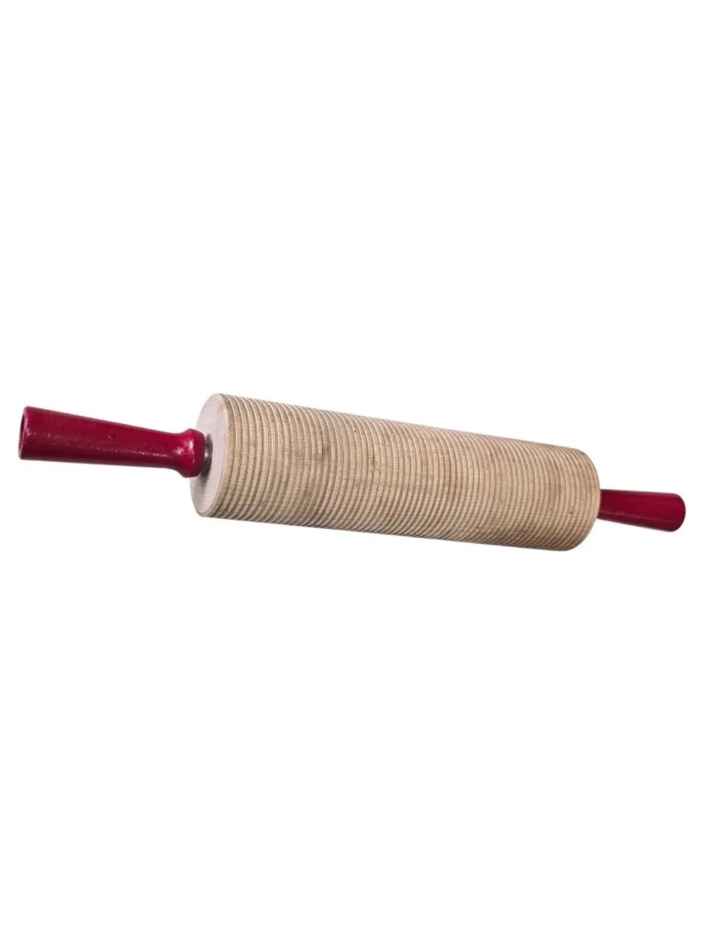 Vintage Wooden Ribbed Rolling Pin with Red Handles